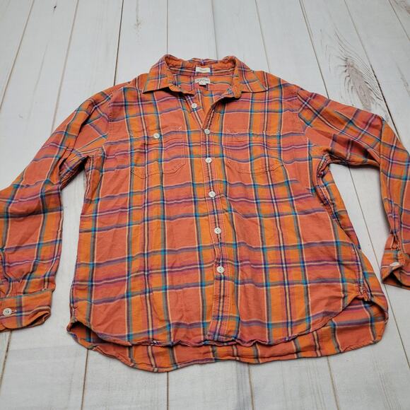 J. Crew cotton hemp twill workshirt orange plaid button down LS classic - Picture 1 of 7